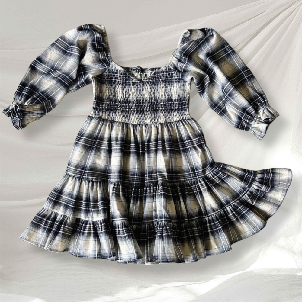 Lulu's Black and White Plaid Smocked Tiered Mini Dress - Picture 3 of 5